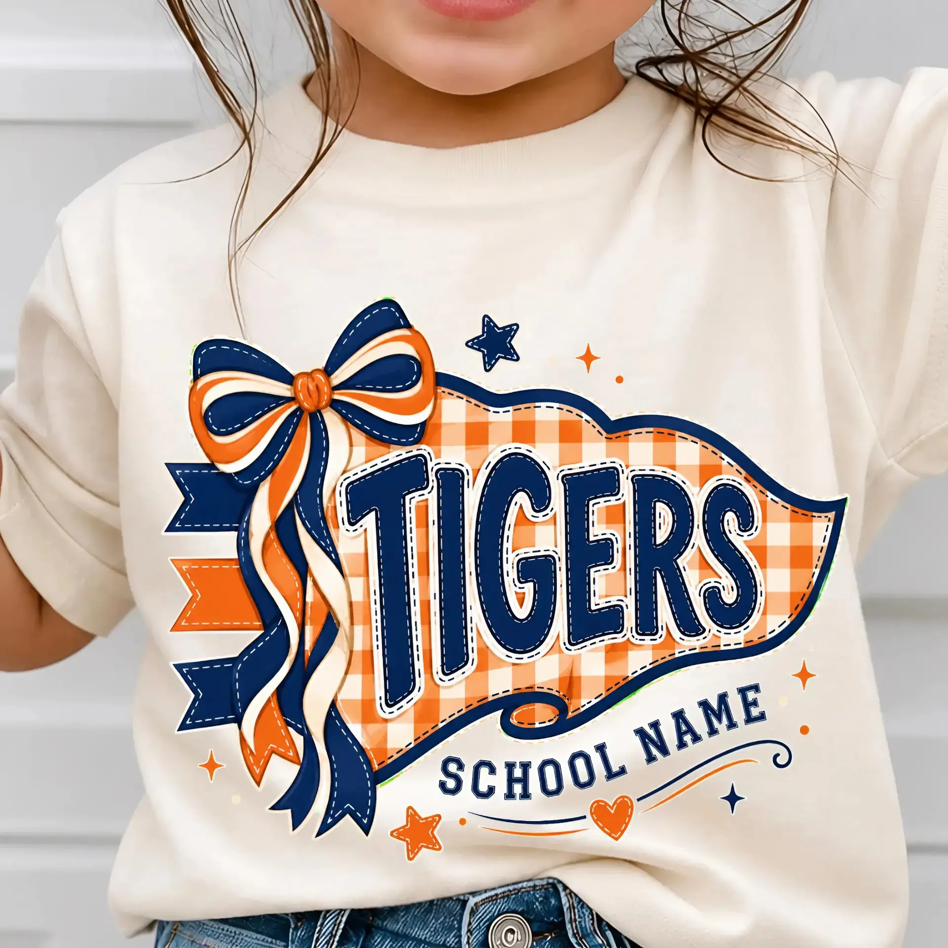 Personalized School Mascot Shirt, Custom Gingham School Name Banner Tee, Coquette Varsity Spirit Graphic T-Shirt, Back to School Gift for Students and Fans