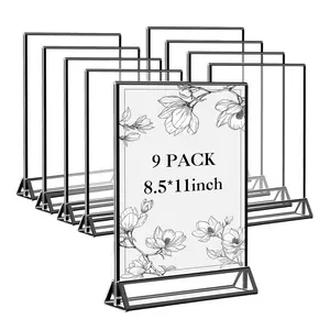 Acrylic Sign Holder 9 Pack, 8.5x11 Inches Vertical Tabletop Menu Holder with Pull Out Design, Vintage Black Picture Frame Flyer Stand for Restaurant, Home, Office
