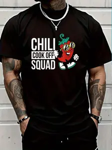 100% Cotton Chili Cook Off T-Shirt Women's Men's Graphic Tee Crew Neck summer vacation Tops