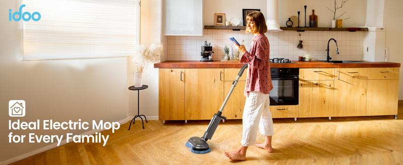 iDOO Dual-Motor Spin Electric Mop with Sprayer & LED Headlight, Cordless Floor Cleaner with Transparent Water Tank & Replacement Cloth, Durable