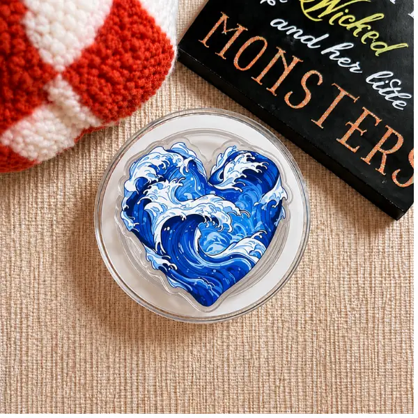 Ocean Wave Heart MagSafe Phone Grip, Cute Blue Tsunami Ocean Art PopSocket, Aesthetic Ocean Lover & Beach Phone Accessory