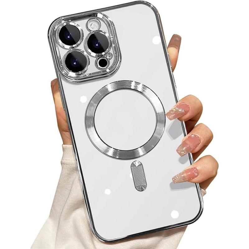 For iPhone17 16 15 14 13 12 11 Pro max Plus MagSafe Cases with Camera Lens Protector Full Protection Clear Magnetic Case Compatible with MagSafe Elegant Anti-Scratch Case Cover Shockproof Protective Case for 17 Pro Max