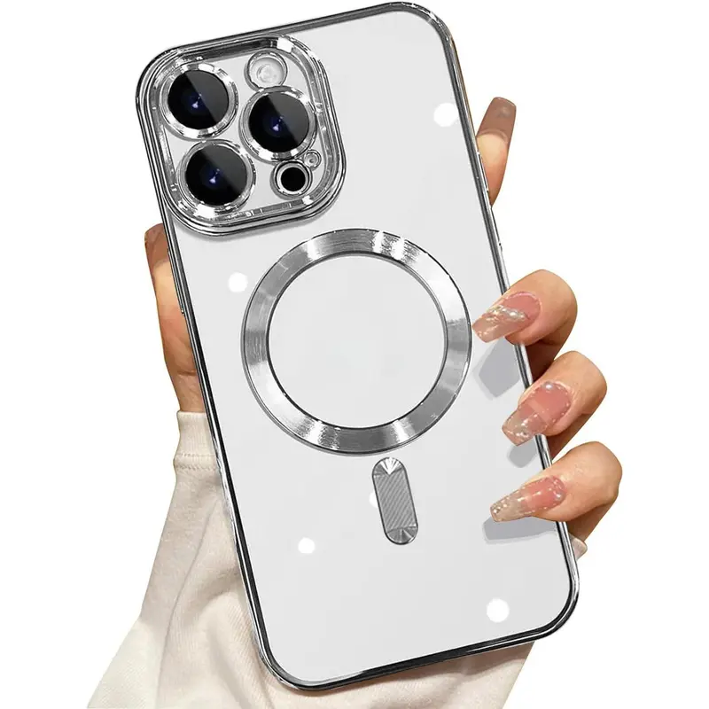 For iPhone17 16 15 14 13 12 11 Pro max Plus MagSafe Cases with Camera Lens Protector Full Protection Clear Magnetic Case Compatible with MagSafe Elegant Anti-Scratch Case Cover Shockproof Protective Case for 17 Pro Max