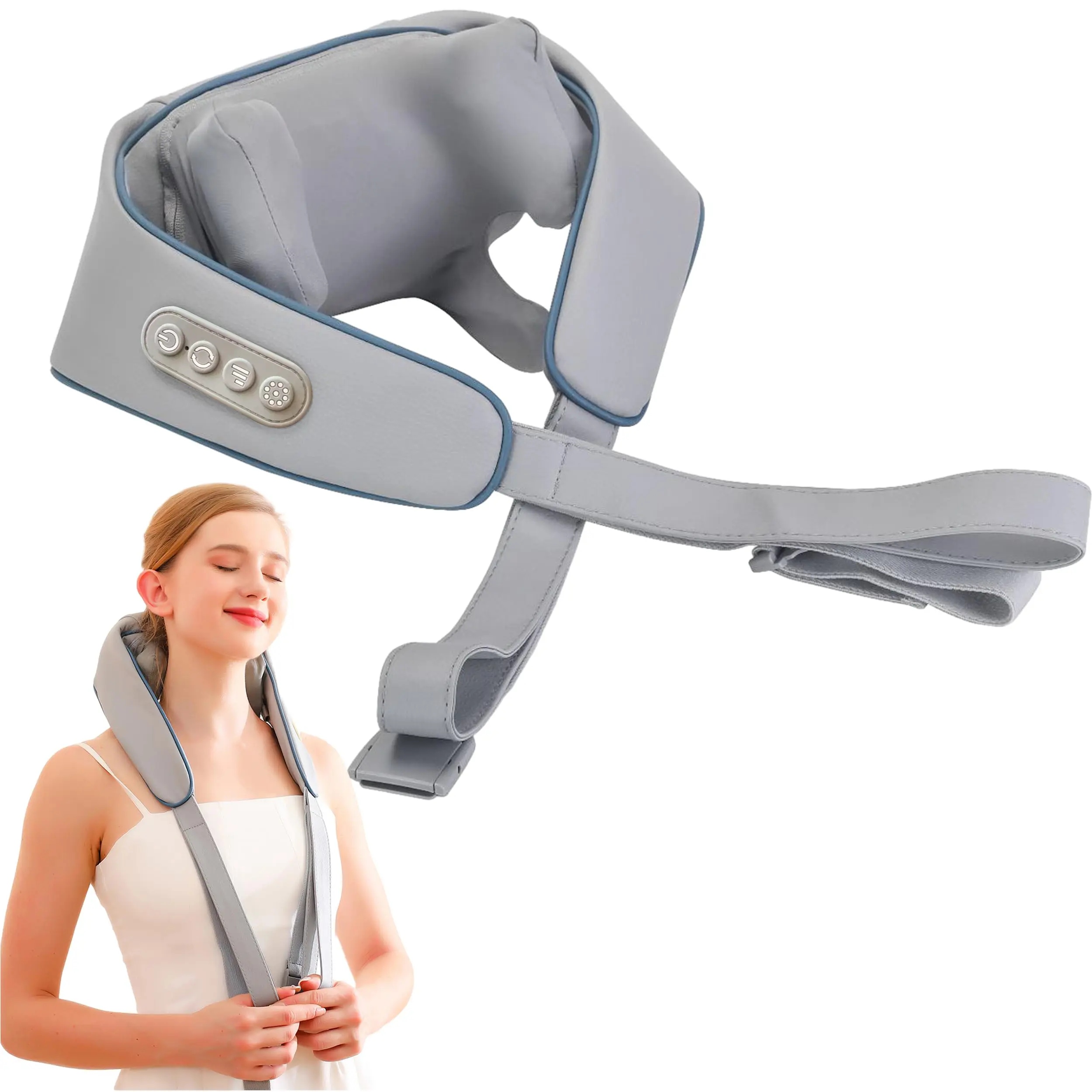 Heated Shiatsu Neck Shoulder Relaxer, Deep Kneading Massager Device, Battery Powered and USB Rechargeable, ZC-318 Mini S