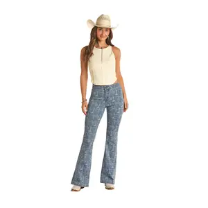 Rock & Roll Denim High Rise Extra Stretch Desert Print Flare Jean