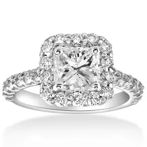2 cttw Halo Princess Square Cut Diamond Engagement Ring 14k White Gold