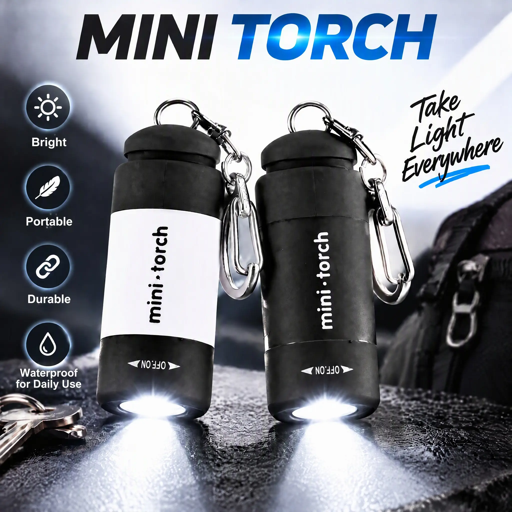 2-Pack Rechargeable EDC Mini Keychain Flashlight, Super Bright 50 Lumens LED Pocket Flashlight, USB-C Compact Portable Waterproof Light, Camping Emergency Work Light, Durable Gift for Men