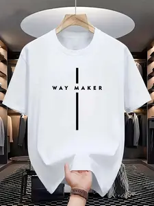 Men's WAY MAKER Graphic T-Shirt - Bold Lettering Short Sleeve Round Neck Tee, Lightweight Breathable Summer Shirt with WAY MAKER Print, Plus Size Casual Top for Church Events & Casual Attire (Regular Fit), PLUS SIZE