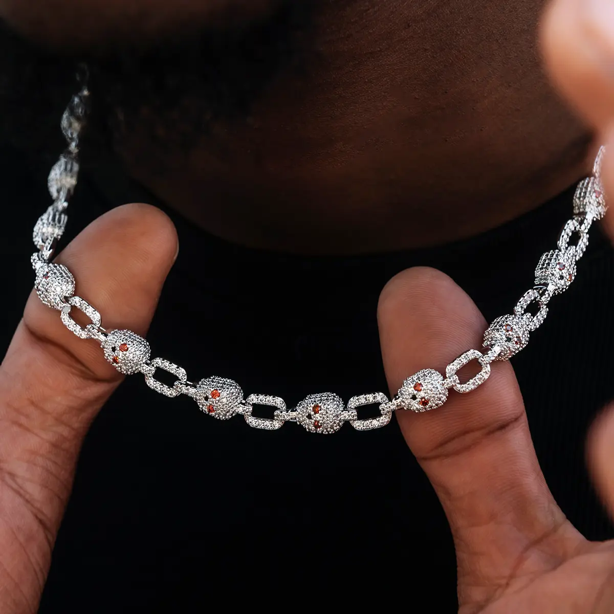 GLD Pave Skull Chain | 14k White Gold Plated, Hand-set stones- Perfect Gift GLD Pave Skull Chain | 14k White Gold Plated, Hand-set stones- Perfect Gift