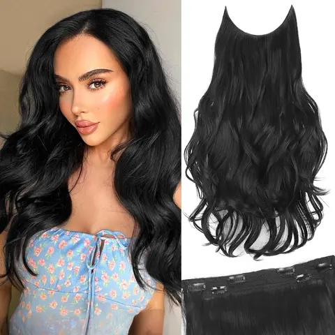 Women's 20-in Layered Waves Synthetic Hair Extensions, Dark Brown Casual Clip-In Extensions with Adjustable Invisible Wire, 6 Secure Clips, Easy Care Design