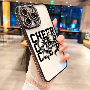 CHEER bow luxury rhinestone decor phone case for iPhone 16 15 14 13 12 11 plus pro Max shockproof camera protector full protective cover