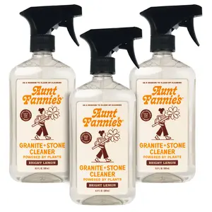 Aunt Fannie's Granite and Stone Cleaner, Plant Based Daily Countertop Spray for Granite, Marble, Soapstone, Quartz, Slate, Laminate, and other Sealed Stone, Bright Lemon Scent, Pack of 3
