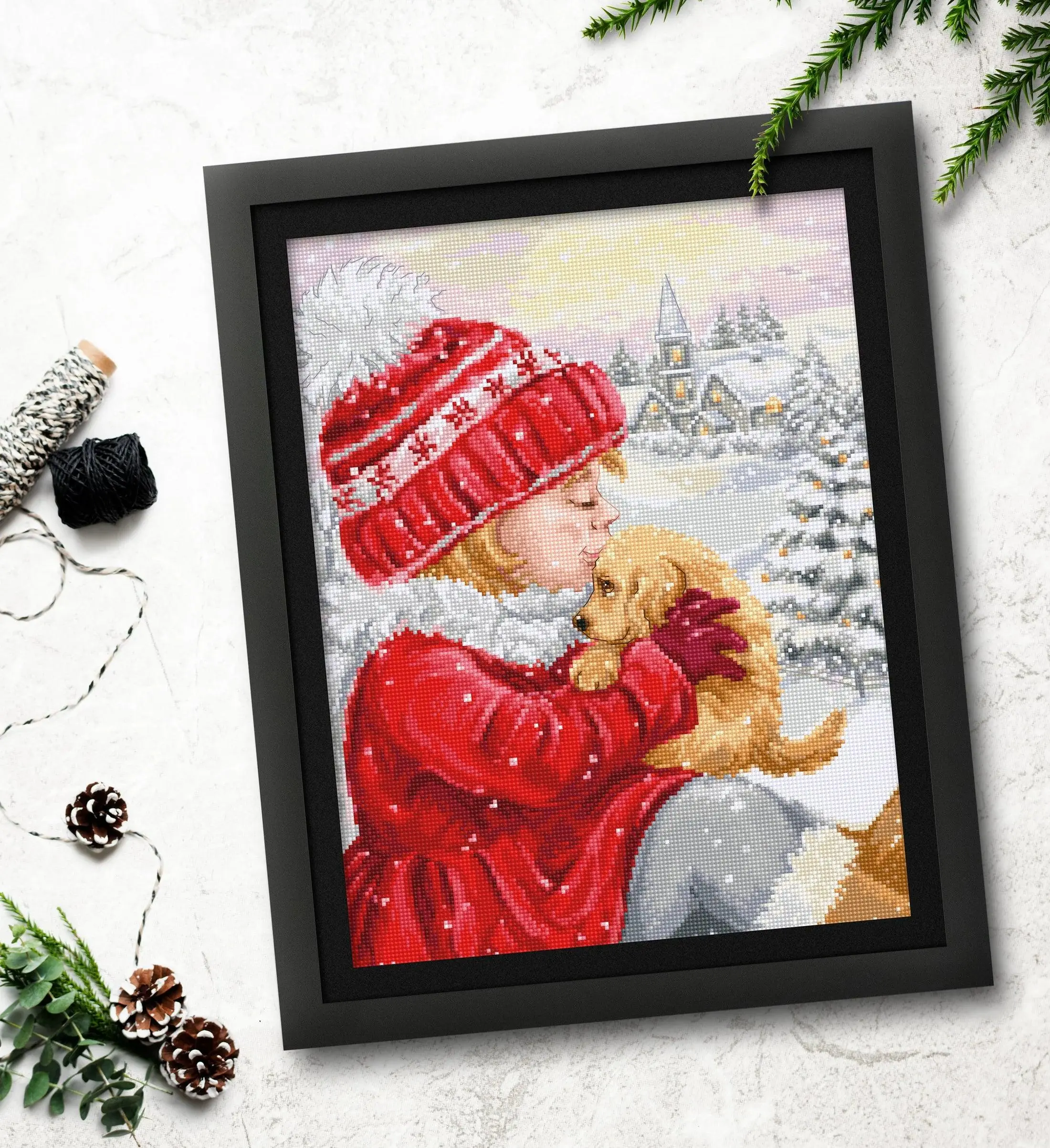 Girl Kissing Puppy Counted Cross-Stitch Kit by Luca-S BU5027l