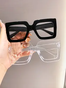 2 Pack Oversized Reading Glasses Anti-Blue Light, Square Frame Eyeglasses for Men and Women, Daily Use Decorative Lenses