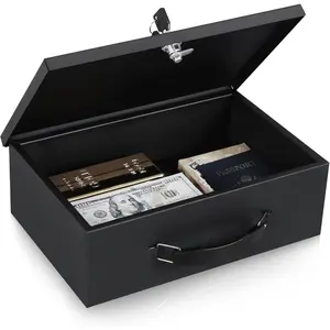 Fireproof Document Box with Key Lock, Small Lock Box for Personal Items, Fire and Water Resistance, Fireproof Safe Box for Documents, , Passport, , 12.8'' x 8.4'' x 4.5'' Black