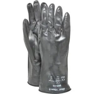 SHOWA Size L (9), 12" Long, 12 mil Thick, Viton Chemical Resistant Gloves Smooth Finish, Rolled Gauntlet Cuff, ANSI Abrasion Level 2, ANSI Cut Level 0, ANSI Puncture Level 0, Black 892-09