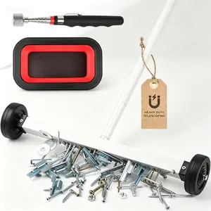 Magnetic Sweeper with Wheels and Adjustable Handle, 10Lb Capacity Magnet Roller with Foldable Tray, 15Lb Pickup Pen, 3-Piece Sweeper Set for Metal Debris Collection, Heavy Duty Magnetic Tool, Reusable Industrial Cleaner