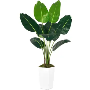 5FT (4+1) Paradise Bird Tree Artificial Simulation Plant with White Flower Pot Indoor and Outdoor Living Room Bedroom Decoration Tropical Plants Decorative Fruit