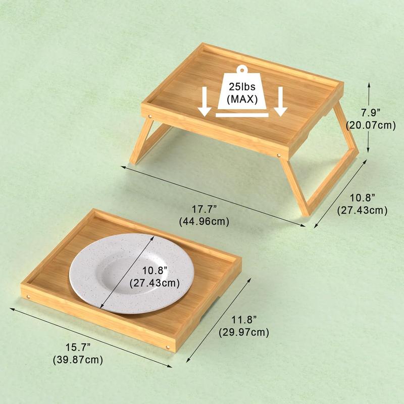 Bamboo Bed Tray Table with Foldable Legs, Breakfast in Bed Tray for Eating, Kitchen Serving Trays, Folding Table for Sofa, Beds, Eating, Working, Used As Laptop Desk Snack Trays, Brown