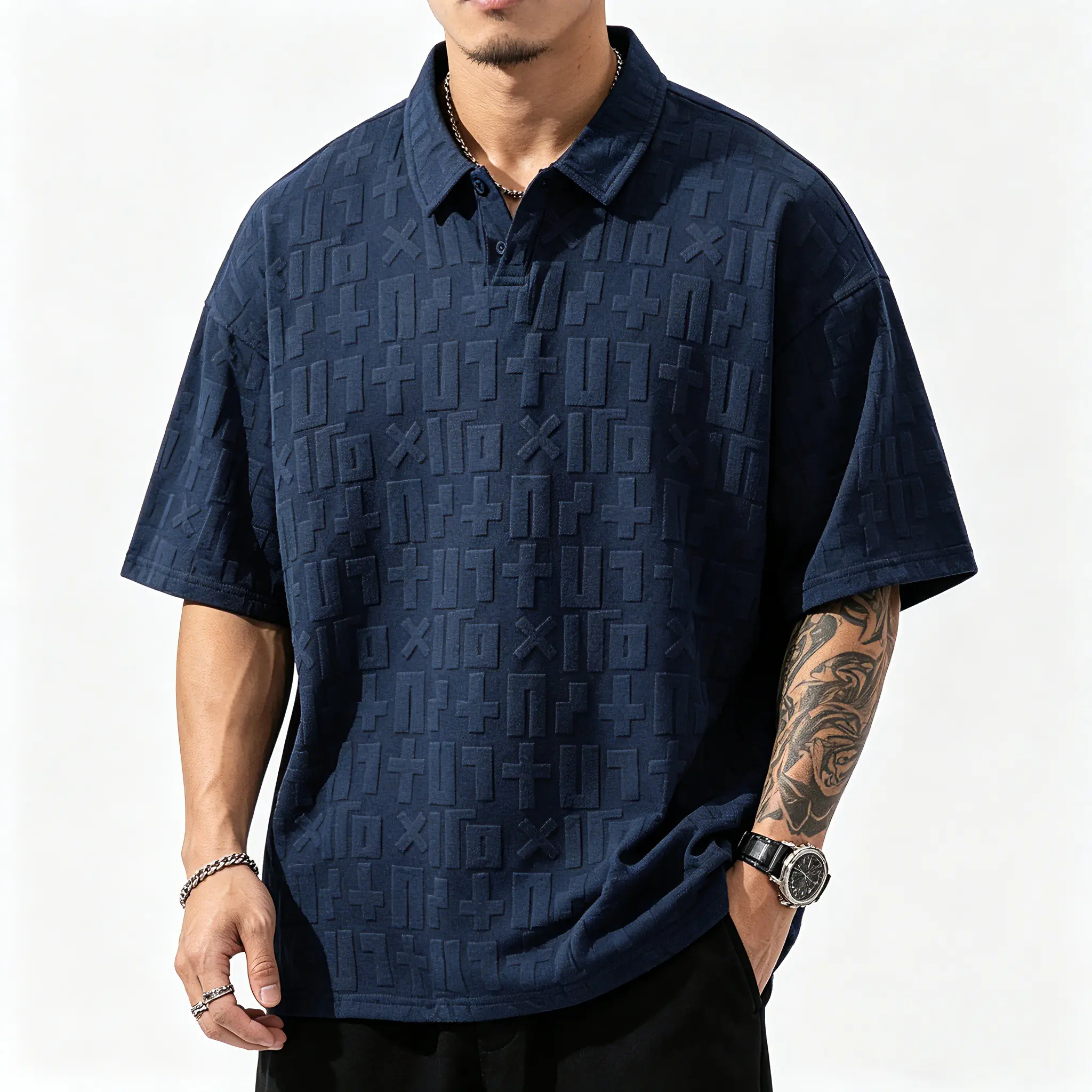 Jacquard collard polo - TikTok Shop
