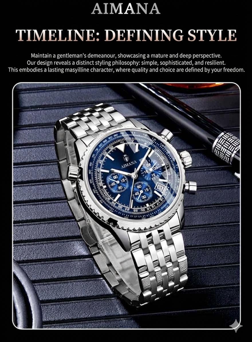 Swiss Luxury Men's Chronograph Watch - Multifunctional Business Quartz Watch, Luminous & Waterproof with Date Display