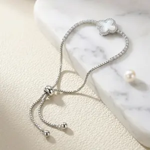 Tennis Bracelets for Women, Four Leaf Clover Lucky CharmBracelet, 6-9 Inch Adjustable Slider Tennis Bracelet, Dainty LuckyJewelry for Daily Wear/Gift