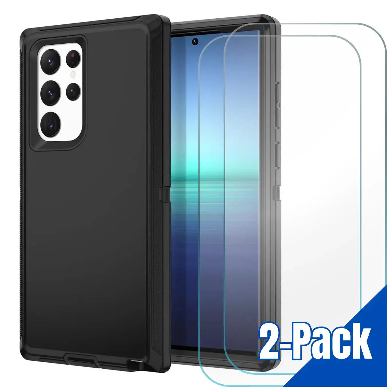 Entronix Bundle Compatible with Galaxy S21 Ultra - Heavy Duty Case & 2 Clear Screen Protectors
