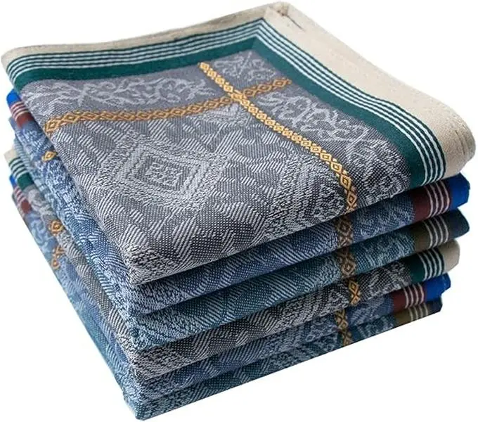 Male Soft Cotton Handkerchiefs - Old-Fashioned Jacquard-Designed, Assorted Pack for Daily Use