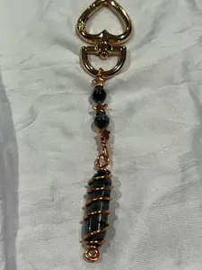 Larvikite double-terminated point copper wire-wrapped keychain/ purse charm
