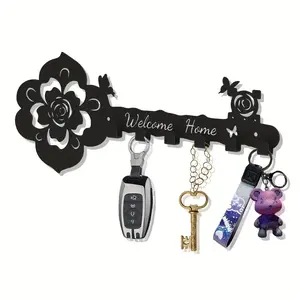 Rose & Butterfly Design Wall Mounted Hook, Hollow Out Iron Hook, Creative Decorative Hook for Bathroom, Porch, Kitchen, Living Room