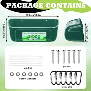 2/4/6 Pack Hanging Chicken Feeder – Fence Feed Trough with Clips – Includes Feed Scoop – for Duck, Goat, Pig, Turkey, Poultry & Livestock – Green