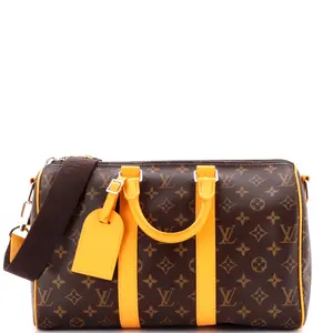 Pre-owned Louis Vuitton Canvas Coated Travel Bags Keepall Bandouliere Bag Macassar Monogram Canvas 35 by Rebag