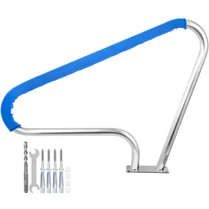 Pool Rail 48x36 Railing in 304 Stainless Steel, Rustproof Handrail with 250 LBS Load Capacity, Blue Grip Cover, M8 Drill Bit and Self-Tapping Screws for Easy Installation and Long-Lasting Swimming Pool Safety