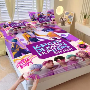 3-Piece K-pop Anime Idol Fitted Sheet Set, 1 Fitted Sheet + 2 Pillowcases, Soft Breathable Fabric, Non-Slip Mattress Cover, Kawaii Bedding, Ideal for Kids Teens Bedroom Decor or Gift