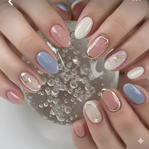 Clean Girl Press On Nails | Nude Blue Almond Nails