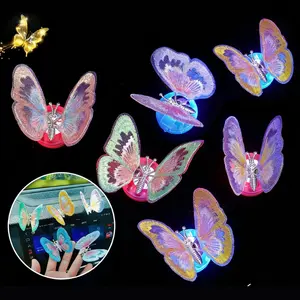 JOYTUTUS 5 Counts Luminous Car Dashboard Butterfly Ornament 3D Stereoscopic Luminous Sticker Cute Interior Decoration Creative Gift for Girls Glowing Material Valentine's Day Travel Essential Romantic decoration【ADDICITONAL double-sided tape is required】
