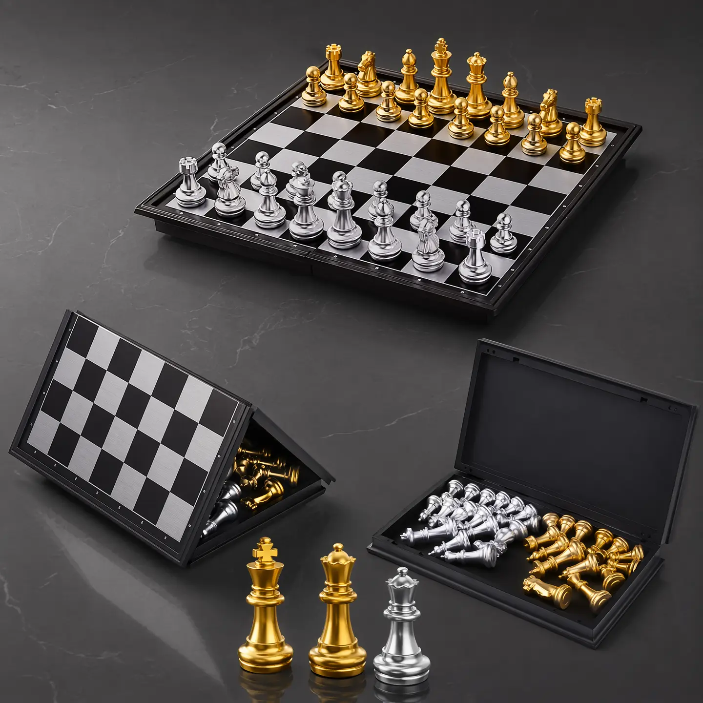 Magnetic Chess Set Folding Travel Portable Board Games Gold Silver Pieces 5.11 7.87 9.84 Inch for Kids Adults Family Game Night Gift