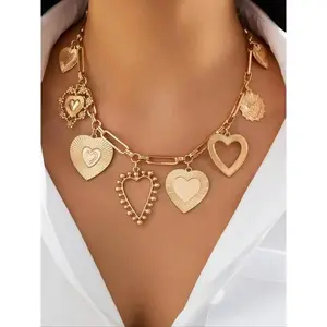 Party Style Heart Design Pendant Necklace, Fashion Luxury Gold Pendant Jewelry for Party, Daily Clothing Decor, Trendy All-match & Exquisite Jewelry for Birthday Gift, Trendy Charm Necklaces