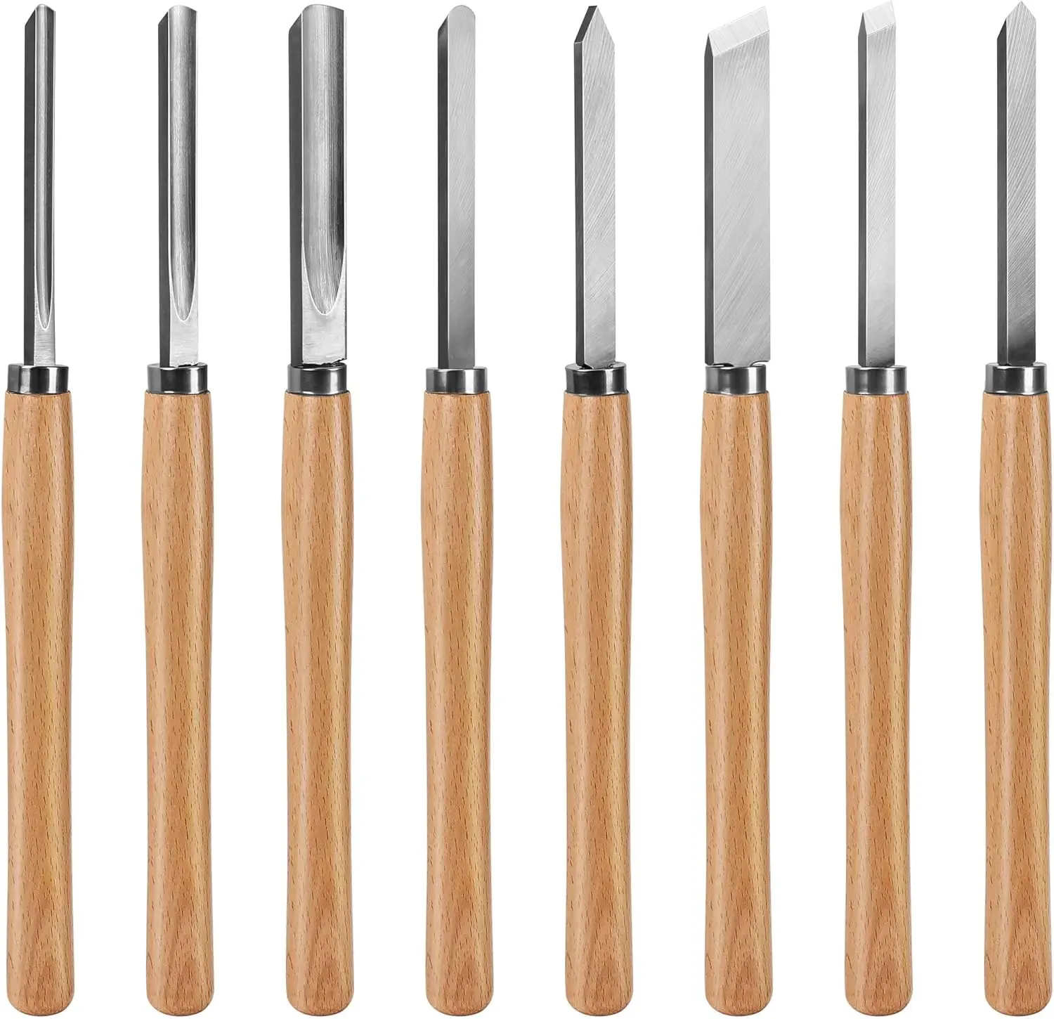 Professional Wood Turning Chisel 8 pcs Set, Lathe Chisel Set with 2 Skew 1 Spear Point 1 Parting 1 Round Nose & 3 Gouge Tools for Beginners, Hobbyists and Professionals HT0237-WW