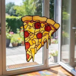 Pizza Slice Stained Acrylic Suncatcher, Italian Food Window Hanging, Kitchen Decoration, Pizza Lovers Gift