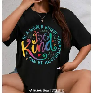 Inspirational Floral Quote Women's Tee – Be Kind Crew Neck, 100% Cotton Softness