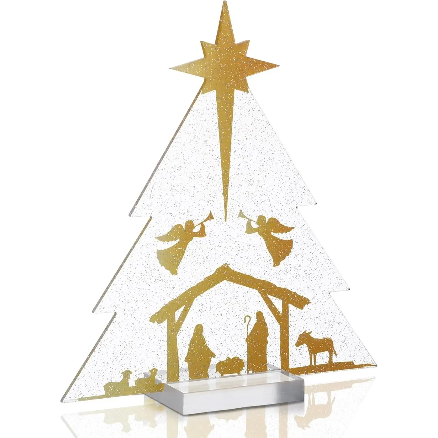 Christmas Nativity Scene Tabletop Decor Acrylic Nativity Scene Gift with Base Decorative Religious Christmas Table Centerpieces for Room Church Chapel Fireplace Window Shelf Table
