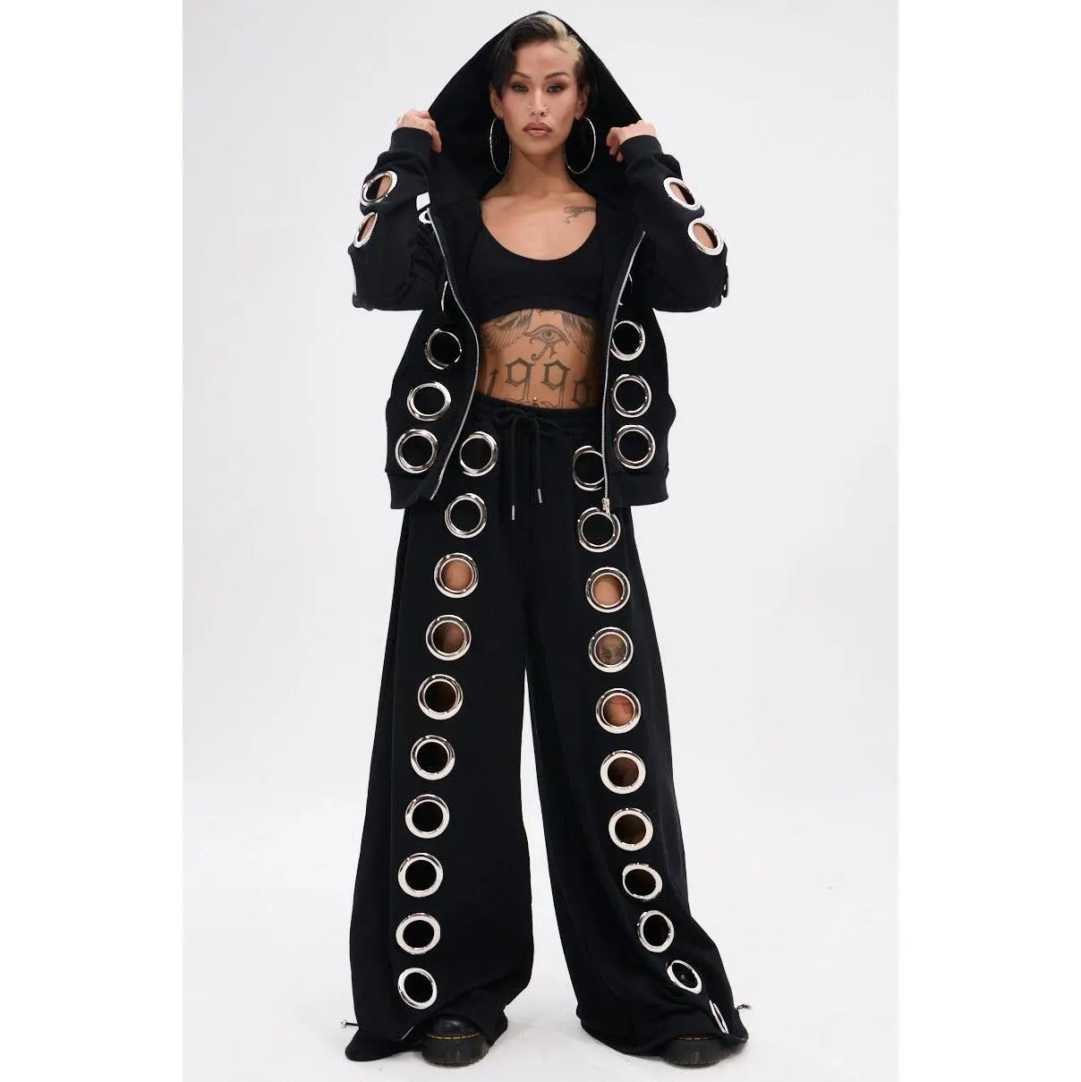 THROUGH THE NIGHT WIDE LEG SWEATPANT WITH HOLES THROUGH THE NIGHT WIDE LEG SWEATPANT WITH HOLES