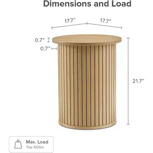 mopio Quin Pedestal Side Table, Tambour Round Fluted End Table, Small Accent Tables for Living Room, Mid Century Modern Night Stand, Circle Bedside Tables, Wood Nightstands for Bedroom (Light Oak)