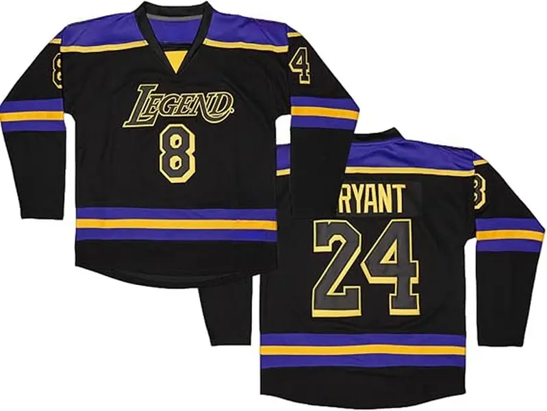 Retro Black Purple Ice Hockey Jersey Long Sleeve Streetwear Graphic Print Casual Sports Number 8 24 Legend V-Neck Oversized Sweater Men Women Activewear Unisex Breathable Game Day Uniform
