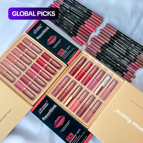 【Black Friday】Matte Lip Gloss & Matte Lip Liner Set, 24pcs Long-Lasting Liquid Lipstick & 24pcs Lip Liner Set, Suitable for All Occasions Lip Makeup #GLOBAL PICKS