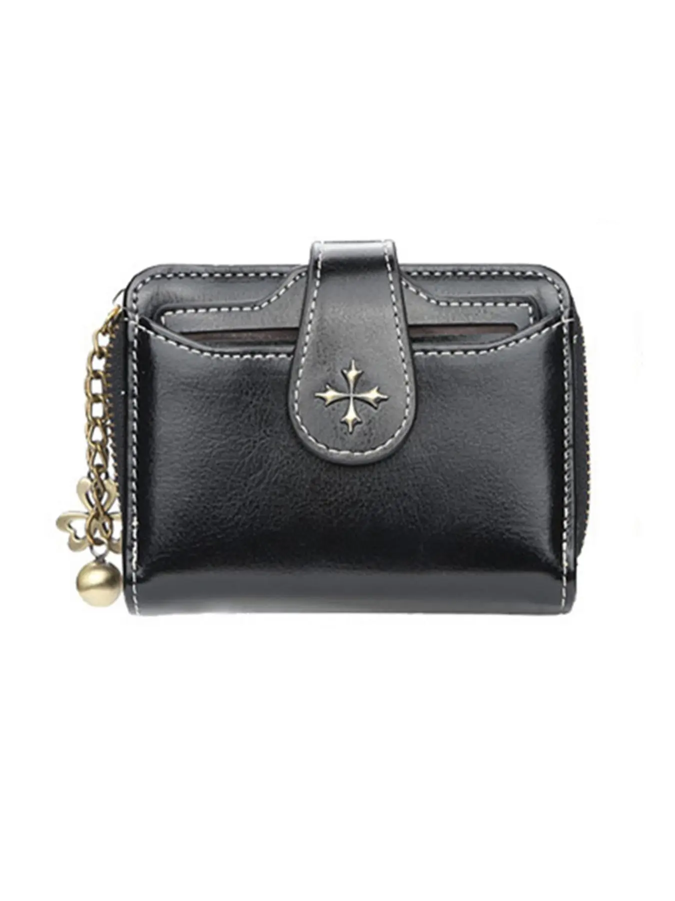Women's Elegant Flower Decor Short Wallet with 2 Small Pendants, Fashionable Zipper, Casual Versatile Wallet for Daily Used, Casual Card Holder, Cardholder