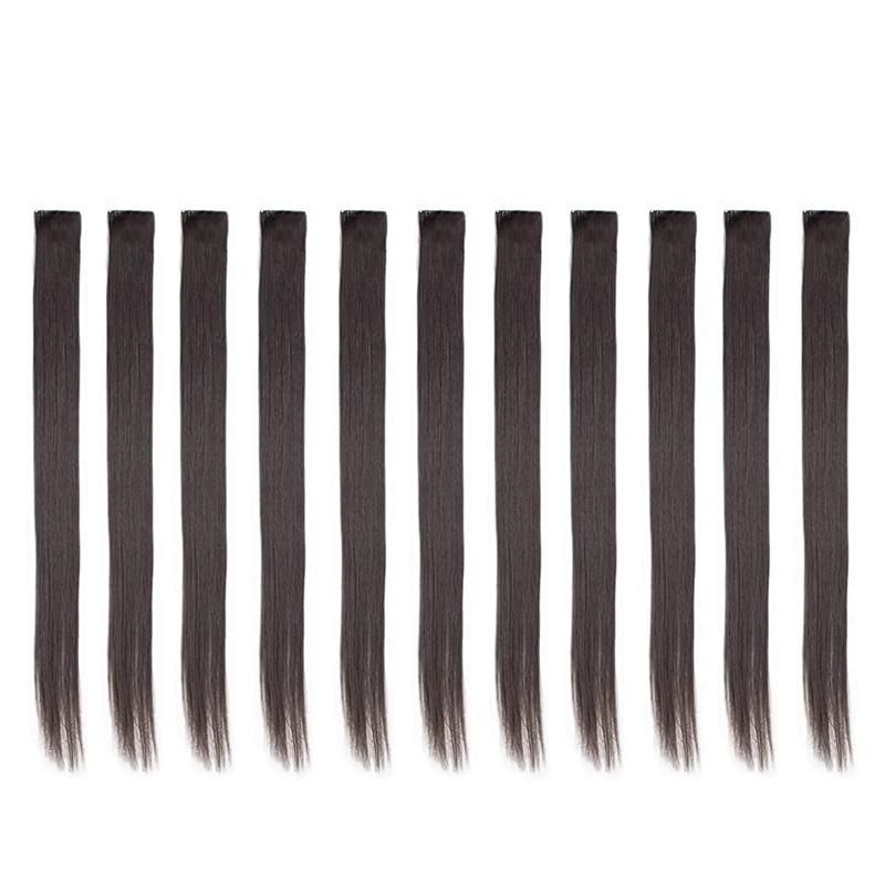 Beaute Galleria Bundle 11 Pieces Single Color 21 Inches Straight Party Highlights Clip In Synthetic Hair Extensions Cosplay Comic Con Halloween Costume (Red)