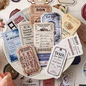 40 Sheets Box Vintage Ticket Art Stickers Set, Retro Paper & Wax Seal Stamp Decorations, Handmade Scrapbook Diary Journal Supplies