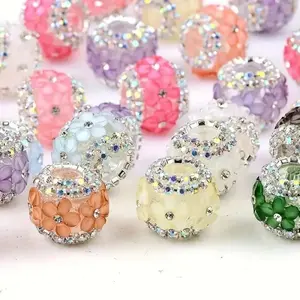 10 Pack 0.67X0.59 Inch Acrylic Flower Ball Beads with Shiny Center - Random Color Mix for Jewelry Making, DIY Handicrafts, Beaded Pen Keychain Necklace Phone Chain - Style Crafting Materials, Bead Charms for Jewelry Making